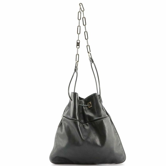 Gucci Drawstring chain link bucket shoulder bag black leather - Picture 1 of 6